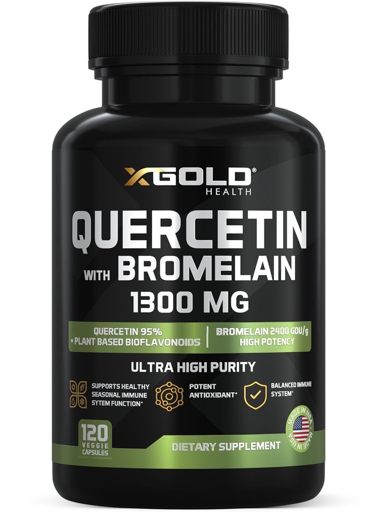Quercetin + Bromelain 1,300mg - Quercetin:95% - Bromelain 2,400 GDU/g - 米国製 | 120 キャップ