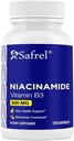 Safrel Niacinamide 500mg (ビタミンB3) - 120のカプセル - 皮膚の健康及び傷サポート - 非GMO、グルテンフリー-Flush-Freeの方式-人および女性の健康のため
