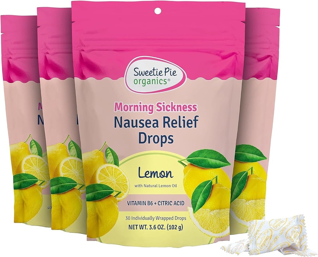 Sweetie Pie Organics プレガンシー 吐き気リリーフドロップ, ソオセ 最初のトリメスターモーニングシーネス, レモンフレーバー, 30 カウント, 4 パック