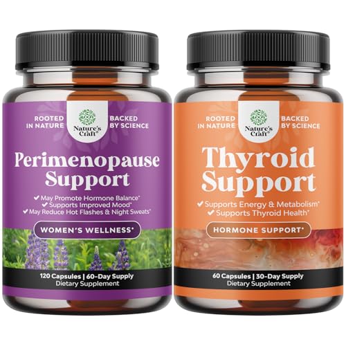 Maca Root Vitex Berry & Black CohoshとPerimenopause Supplementのバンドルは、ホットフラッシュのナイトスウェットホルモンバランスとMoodとL Tyrosine Bladderwrack SeleniumとAshwagandhaの甲状腺サポート