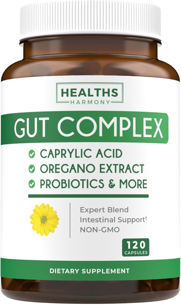 Candida Support (120 Capsules) - Caprylic Acid, Oregano Oil & Probiotics Help Maintain Already Normal Levels of Yeast and Candida - Vegetarian, Non-GMO Intestinal Supplement - Gut Cleanse (No Pills)