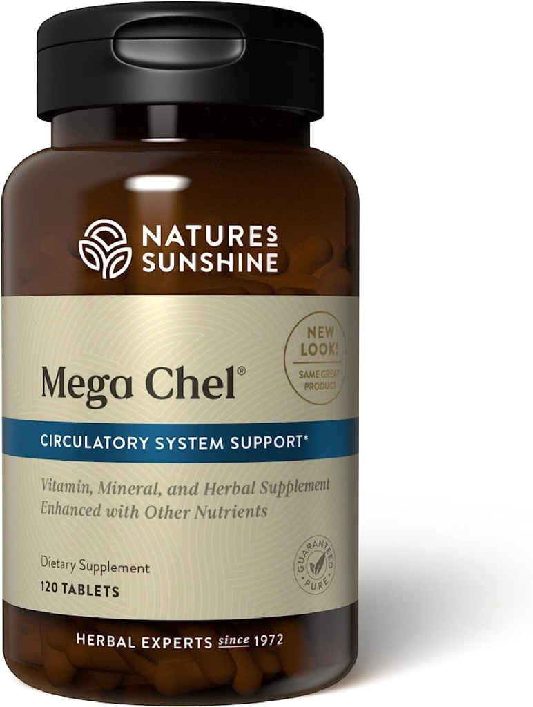 Nature's Sunshine Mega-Chel、120錠、強力な抗酸化剤、ハーブ、ビタミン、ミネラル、および循環器系をサポートするアミノ酸の完全なビタミン