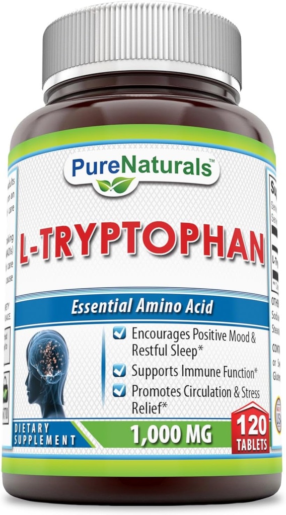 Pure Naturals L-Tryptophan Supplement | 1000 Mg Per Serving | 120 Tablets | Non-GMO | Gluten-Free | Made in USA