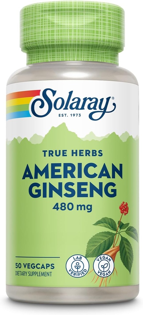 SOLARAY アメリカンジンセン 480 mg | 適応性ハーブ | ヘルシーストレス・エネルギー・体力サポート | 50 VegCaps