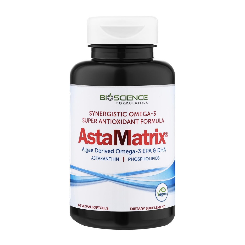AstaMatrix® Algal Omega 3 DHA EPA アスタキサンチンホスホリディ|ビーガン-Krillオイルまたはフィッシュオイルの代わりに | 60 ビーガンSoftGels