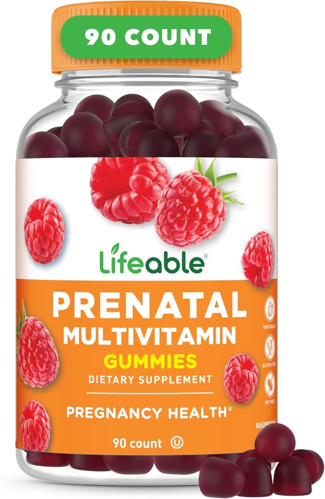 Lifeable Prenatal Multivitamin with Iron and Choline | Great Tasting prenatal Vitamins for Women | Vegetarian Non-GMO prenatal Gummies | 90 Gummies