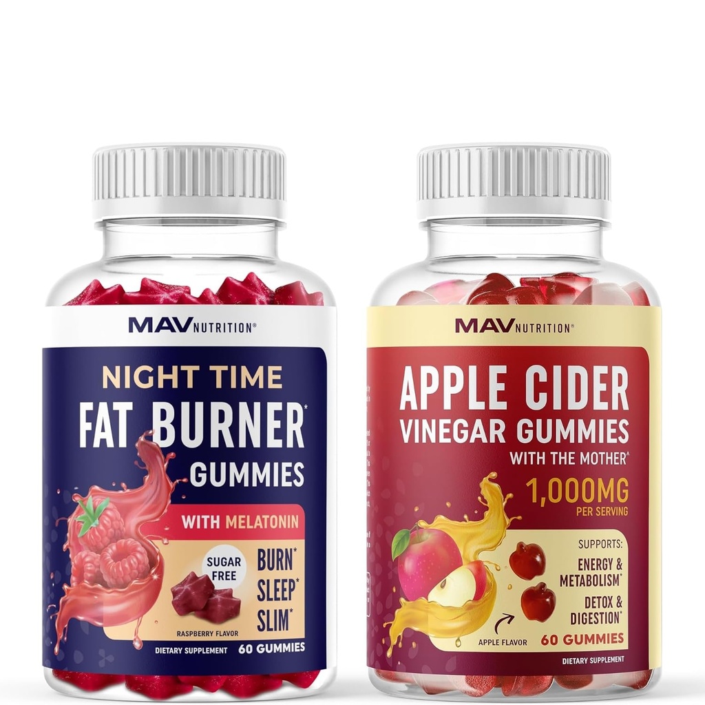 MAV NUTRITIONナイトタイムファットバーナーグミーとApple Cider Vinegar Gummies | Nighttime、Metabolism Boost&重量管理ガミーバンドル | 30 各々のサービング
