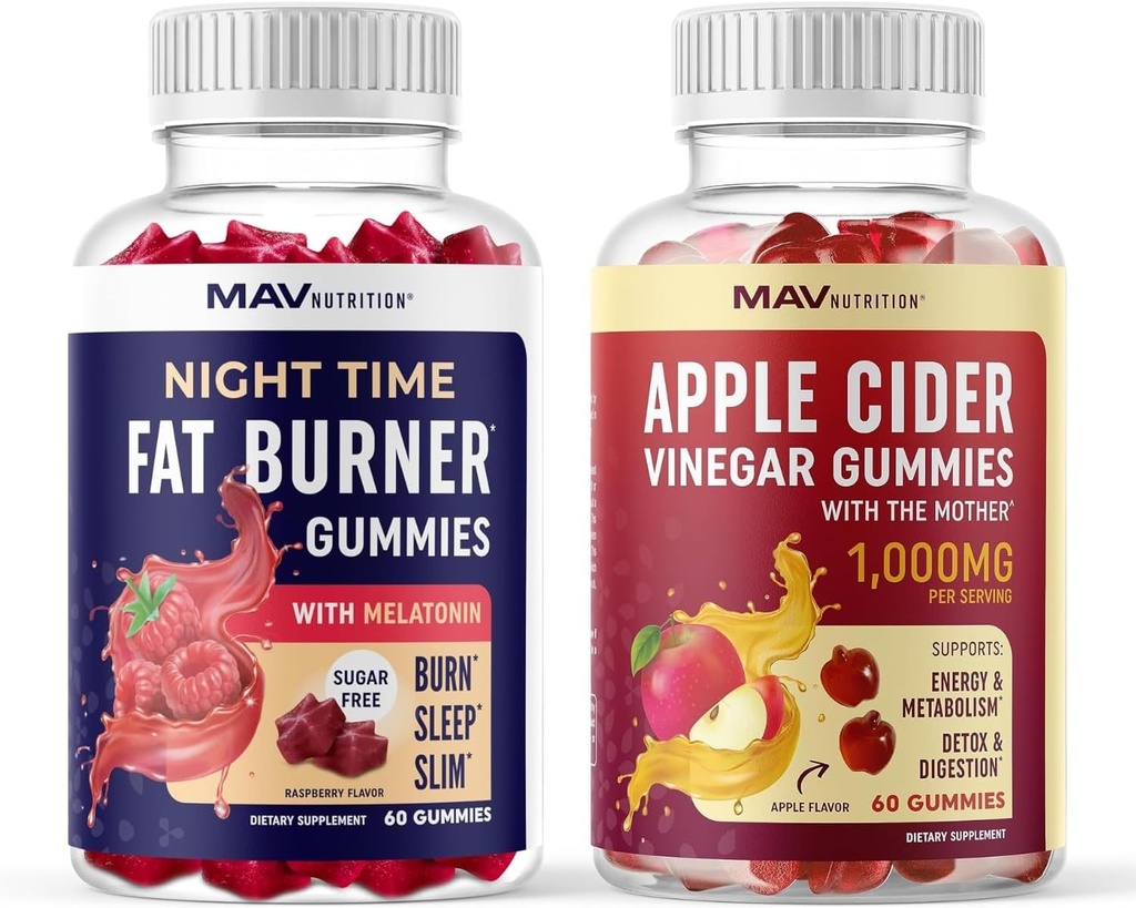 MAV NUTRITIONナイトタイムファットバーナーグミーとApple Cider Vinegar Gummies | Nighttime、Metabolism Boost&重量管理ガミーバンドル | 30 各々のサービング
