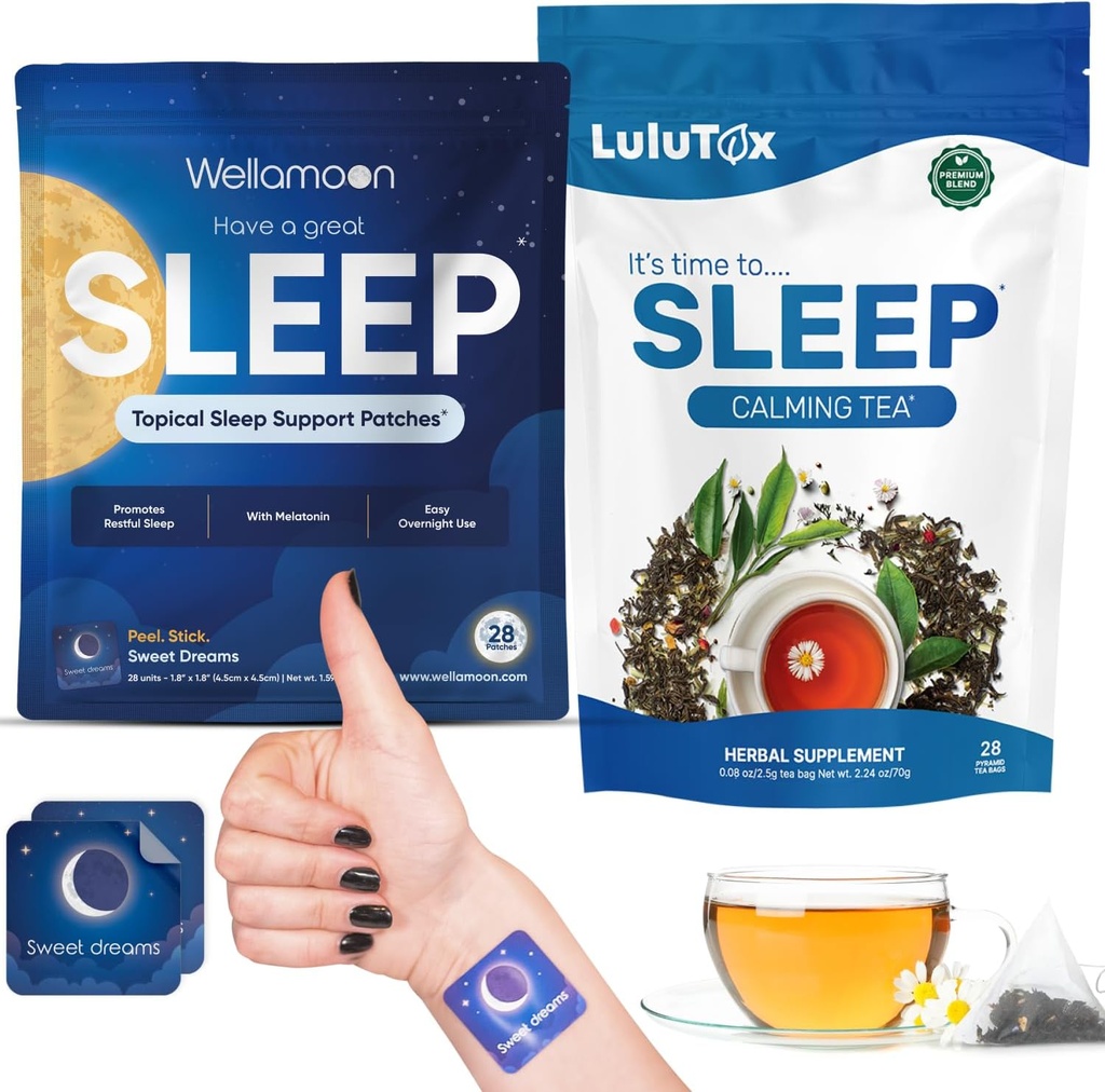 Wellamoon 睡眠パッチ & Lulutox 睡眠ティーバンドル (28 パッチ & 28 サービング)