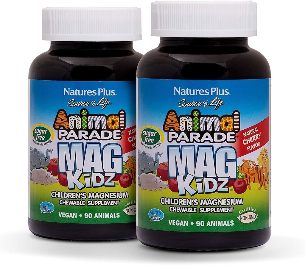 NaturesPlusアニマルパレードMagKidz、ナチュラルチェリーフレーバー - 90アニマルシェイプ、Chewableタブレット - 2のパック - 骨と筋肉の健康サポート - 非GMO、ビーガン、グルテンフリー、砂糖無料 - 90トータルサービング