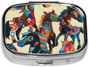 Colorful Cartoon Horse Printed Square Pill Organizer with 2 Compartments, Portable Mini Pill Box Pill Case for Medicine, Vitamin, Fish Oil, Supplements