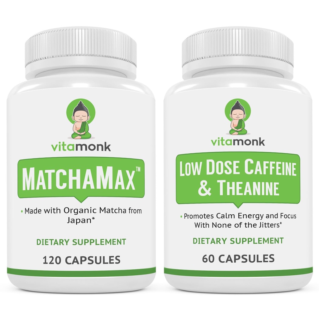 VitaMonk エネルギー及び焦点の束:MatchaMaxの有機性日本のMatchaのカプセルの低い線量のカフェインおよびテアニン