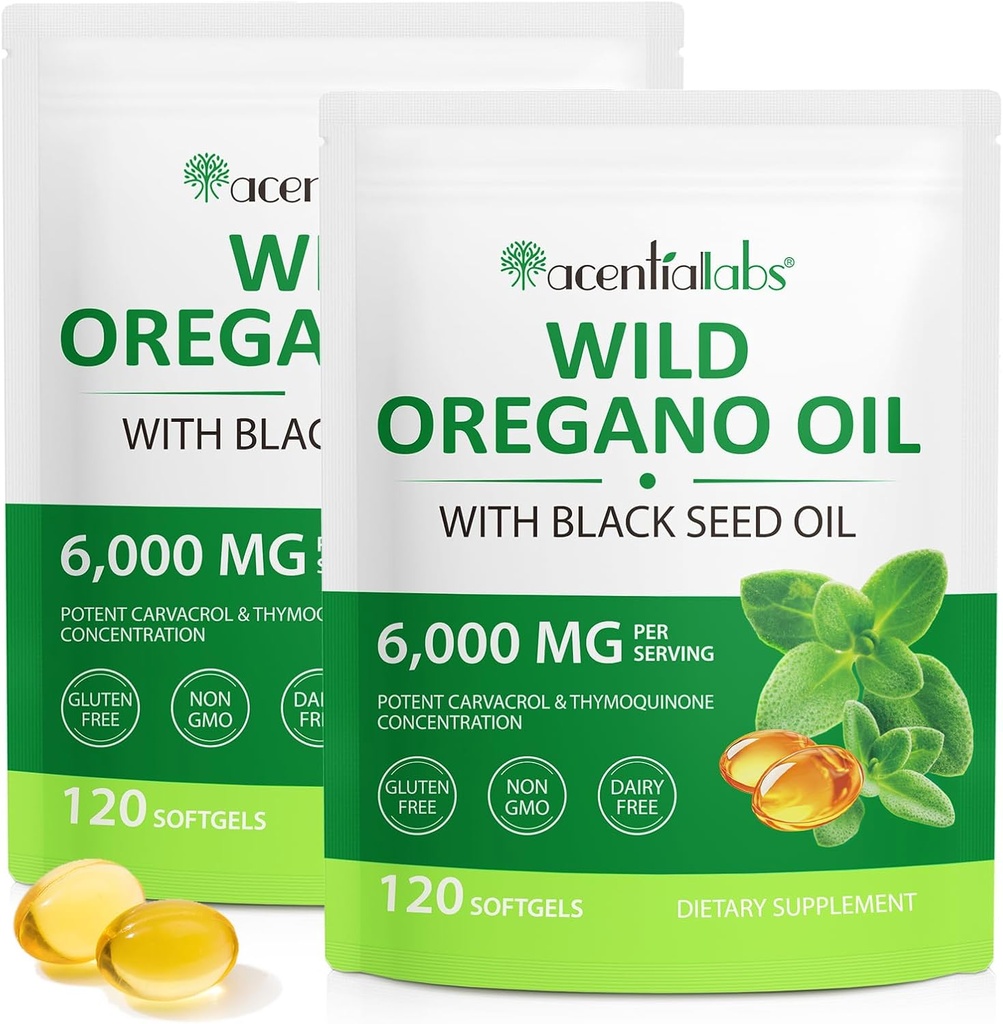 Oregano Softgelsのオイル6000mg 2のパック、黒い種のオイル120の計算、Oreganoオイルのカプセルの有機性、Oregano Softgelsのグルテンフリーオイル、非GMO及び免疫サポート