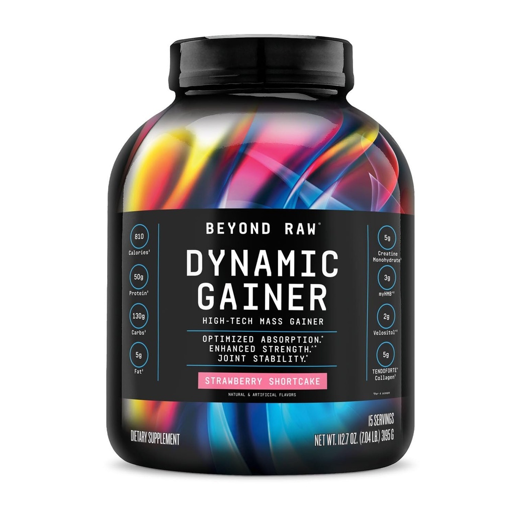 BEYOND RAW ダイナミックゲイン、ハイテク質量ゲイン、最適化された吸収性と強化強度、いちごショートケーキ、15 サービング