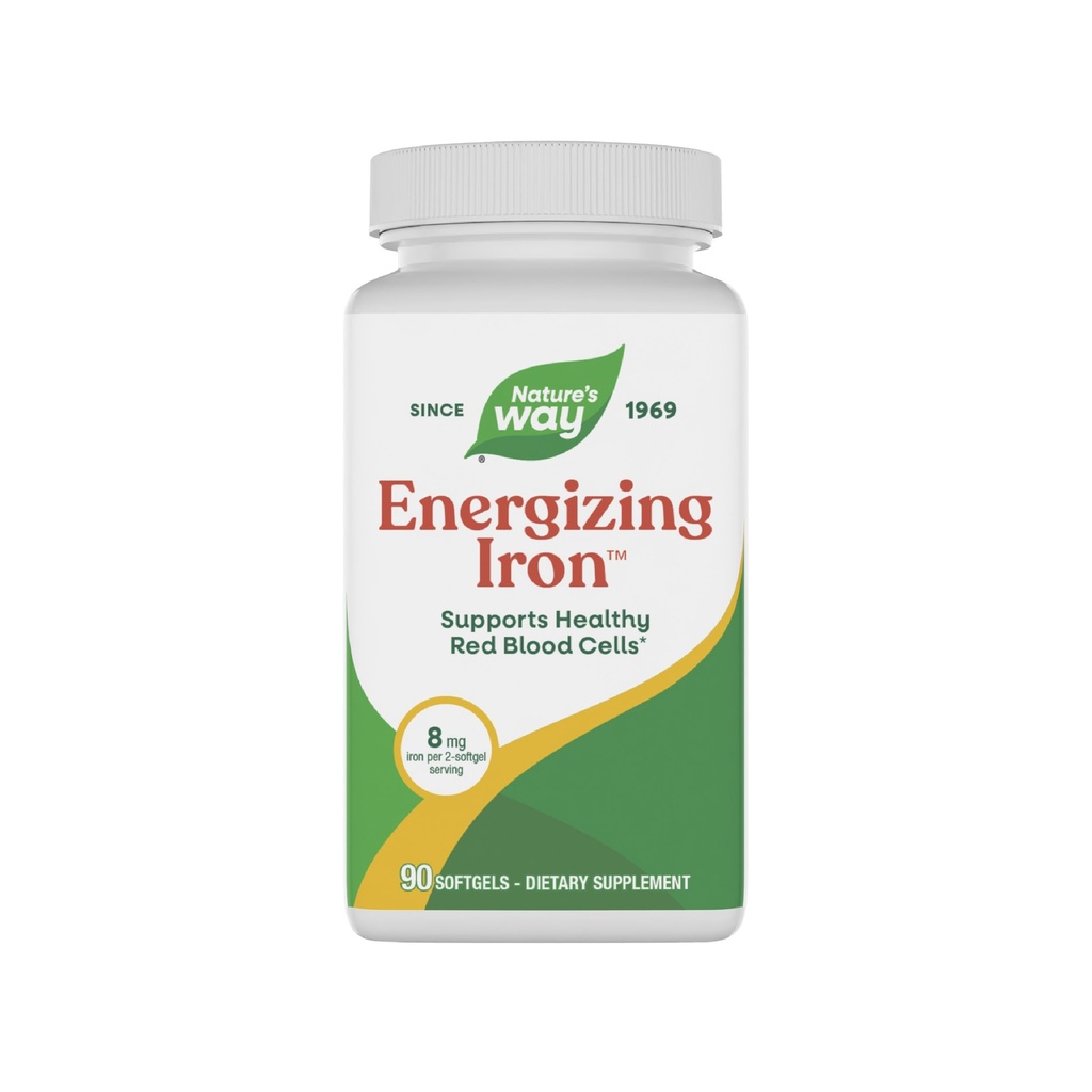 Nature's Way Energizing Iron - Red Blood Cell Support* - 8 mg Iron、Cyanocobalamin -200 mcg、Cyanocobalamin & Vitamin B12 / 2-Softgel サービング - Gluten Free - 90 Softgels