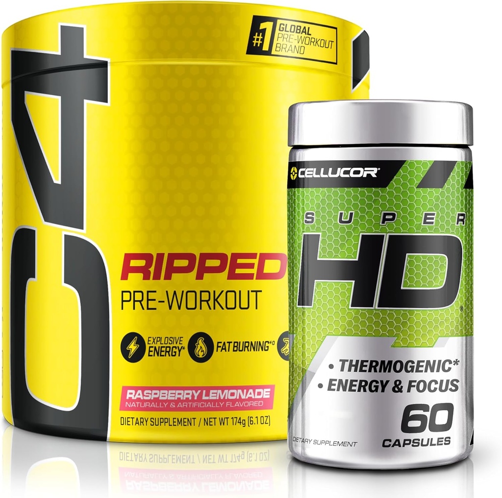 C4 Ripped & SuperHD, The Thermogenic Bundle, C4 Ripped Pre Workout Powder, Raspberry Lemonade 30 Servings + SuperHD with Capsimax and Green Tea Extract, 60 Servings