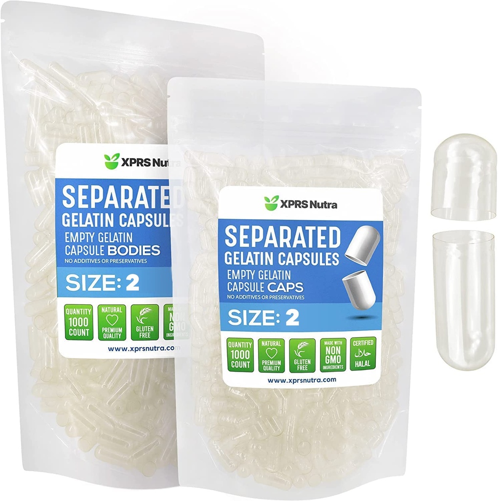 XPRS Nutraのゼラチンのサイズ2はカプセル-袋で分けられる1000の計算の明確な空のカプセル-サイズ2のゼラチンの丸薬DIYの補足の詰物のための空を分けました