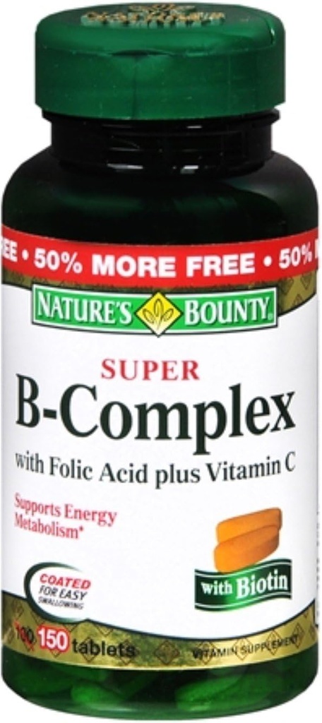 Nature's Bounty B-Complex with Folic Acid Plus Vitamin C, Tablets 150 Each (Pack of 1)