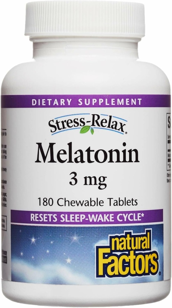 自然な要因、自然な眠りの援助による圧力RelaxのMelatonin 3のmgは、睡眠漏出周期、180のchewableタブレット(180のサービング)、Peppermintの味をリセットします