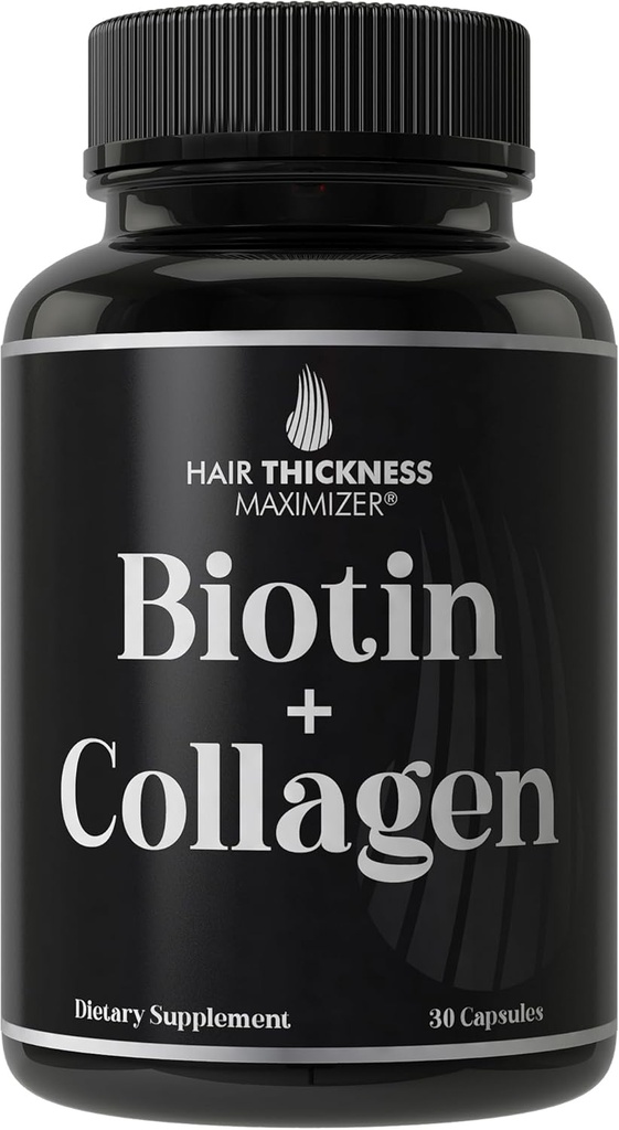 Biotin and Collagen Supplement – 10,000mcg Biotin + Bovine Collagen for Thinning & Brittle Hair. Advanced 2-in-1 Vitamin Complex. Supports Thicker, Healthier Hair Growth for Women, Men