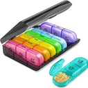 Weekly Pill Organizer 7 Day 3 Times, Portable Pill Organizer, BPA Free Pill Case, Travel Daily Pill Box Reminder, Medication Organizer for Vitamins, Supplements (Black+7 Color)