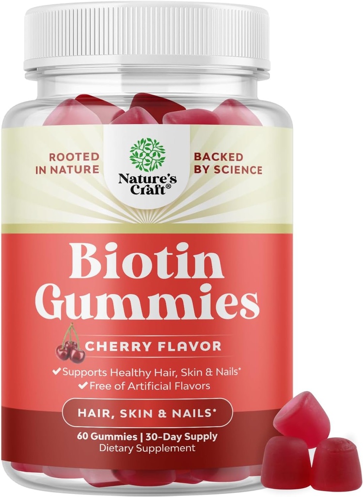 Natural Biotin Gummies for Hair Growth - Biotin Vitamins Hair Skin and Nails Gummies for Women and Men - Growth Vitamins Women with Pantothenic Acid
