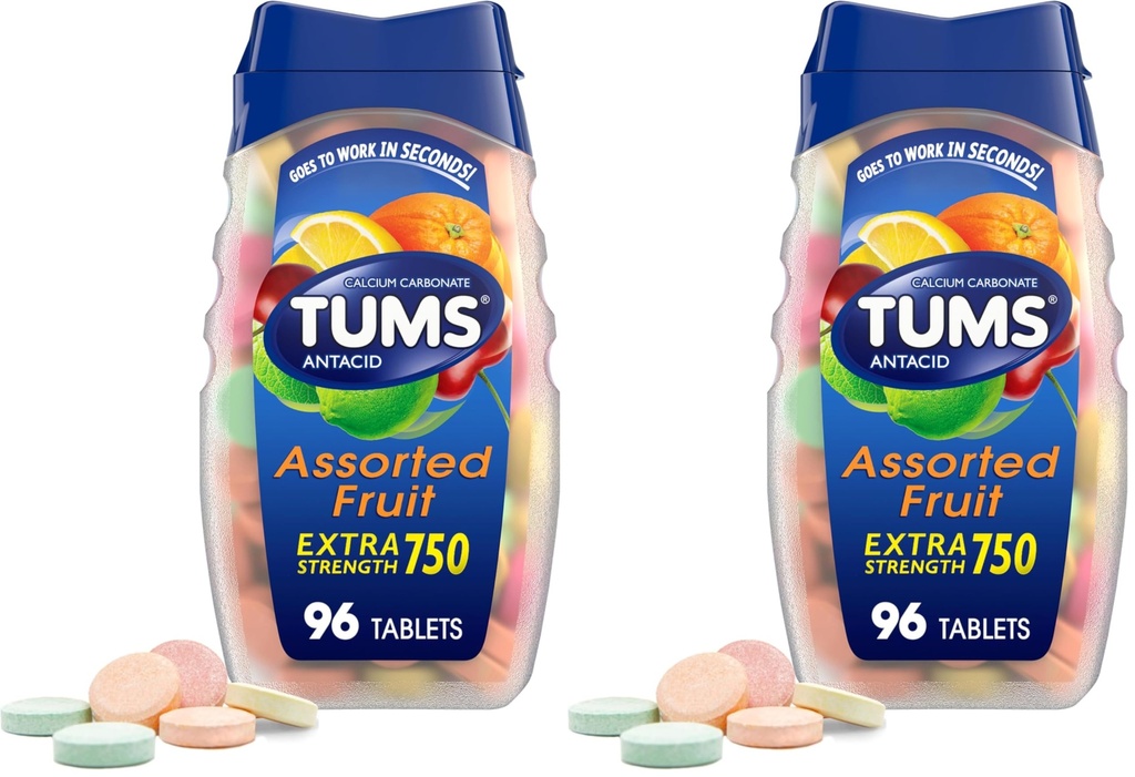 TUMS の咀嚼可能な心拍手および酸の消化の救助のための余分強さの蟻酸のタブレット、分類されたフルーツの味- 96 の計算(パッケージ 2)