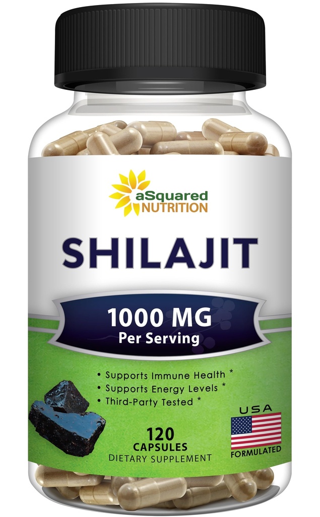 aSquared栄養シラジット1000mg - 120カプセル - 純粋なシラジットエキスサプリメントとパウダーコンプレックスピル - 天然ハミク&フルヴィク酸&トレースミネラル - 樹脂&ドロップの代替