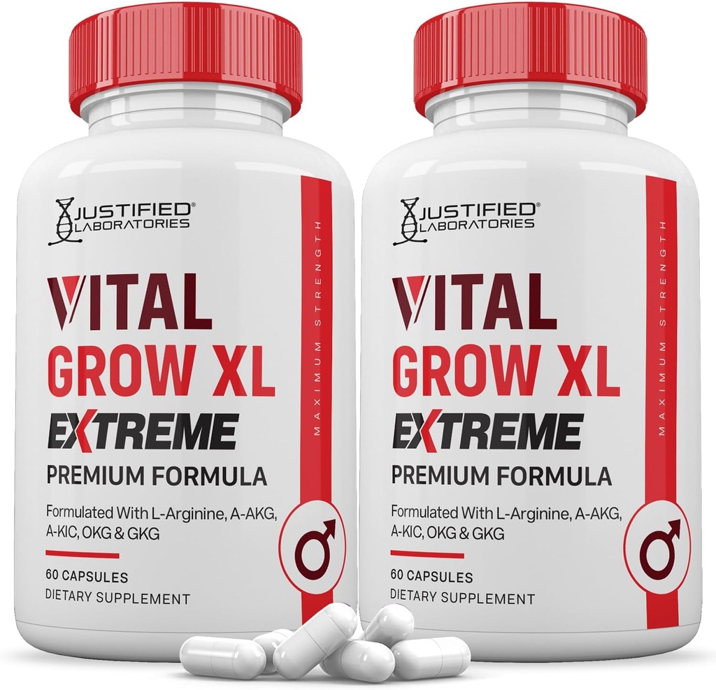 Justified Laboratories (2 Pack Vital Grow XL Extreme Pills 1600MG Premium Formula Proprietary Blend for Men's Health 120 Capsules