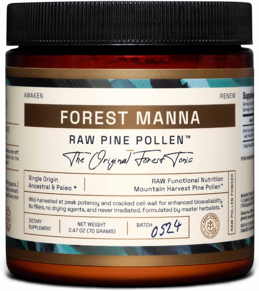 Forest Manna RAW Pine Pollen Powder – Adaptogenic Functional Nutrition – Single Origin Pine Pollen – Vegan, Gluten-Free, & Non-GMO – 70 Gram Jar