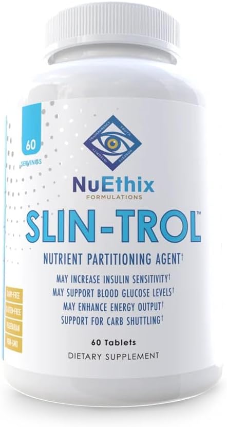 NuEthix Formulations SLIN-Trol, Glucose Disposal Agent Pills for Men & Women, Nutrient Partitioning Supplement with Chromium Polynicotinate, & Glycine, Effective Carb Absorption, Non-GMO, 60 Servings
