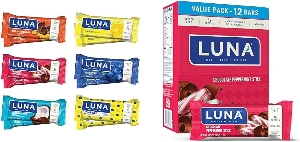ルナバーバラエティパック(12カウント)+チョコレートペパーミントスティック(12パック)-グルテンフリースナックバー