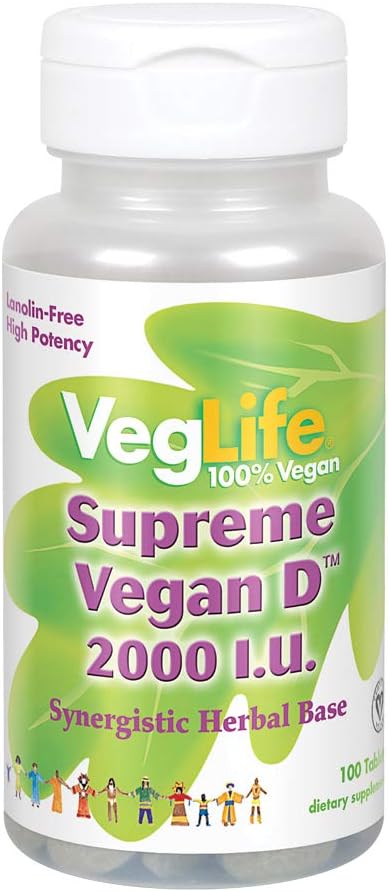 VegLife最高ビーガンDビーガンタブレット, 2000 iu, 100カウント