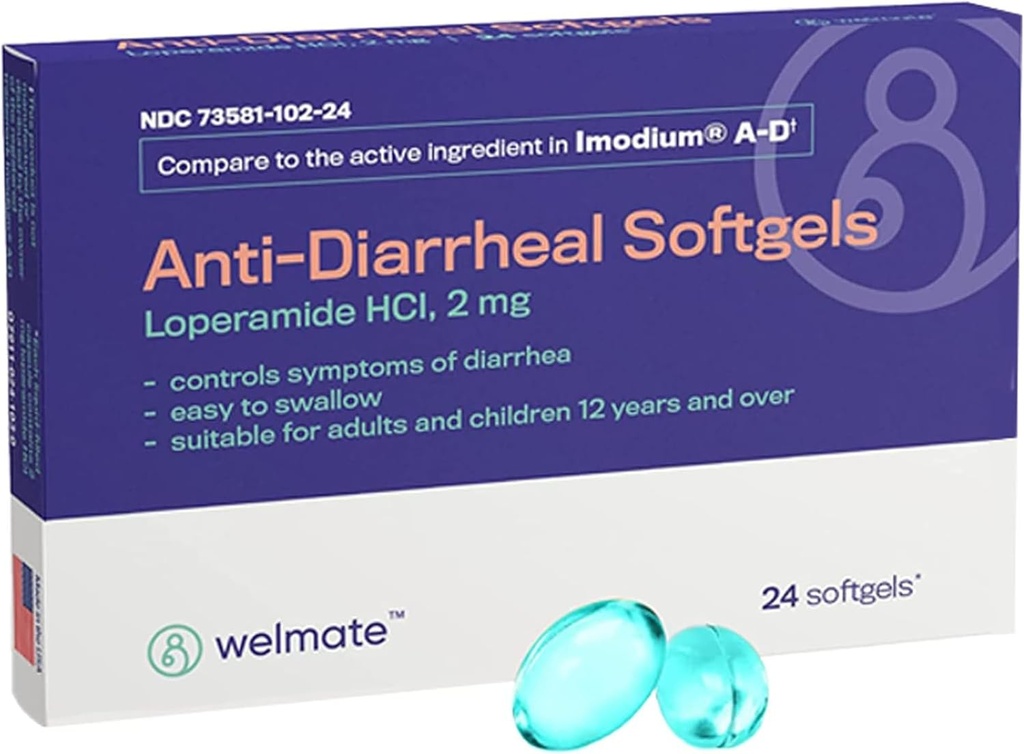 WELMATE - 抗Diarrheal Softgels(24 Softgels) - Loperamide HCL 2mg - Diarrhea Symptom救済 - セットアップされたStomach Reliever - 抗Diarrhea Pills - 市販薬
