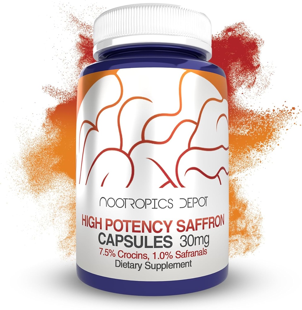 Nootropicsデポの高い効力のサフランのエキスのカプセル | 30mg | 最小7.5%の作物および1%のSafranals | Crocusのsativus | 180 ct