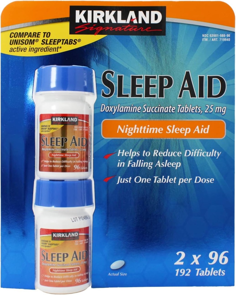 Kirkland Signature Sleep Aid Doxylamine Succinate 25 Mg, 192-Count (Pack of 3)
