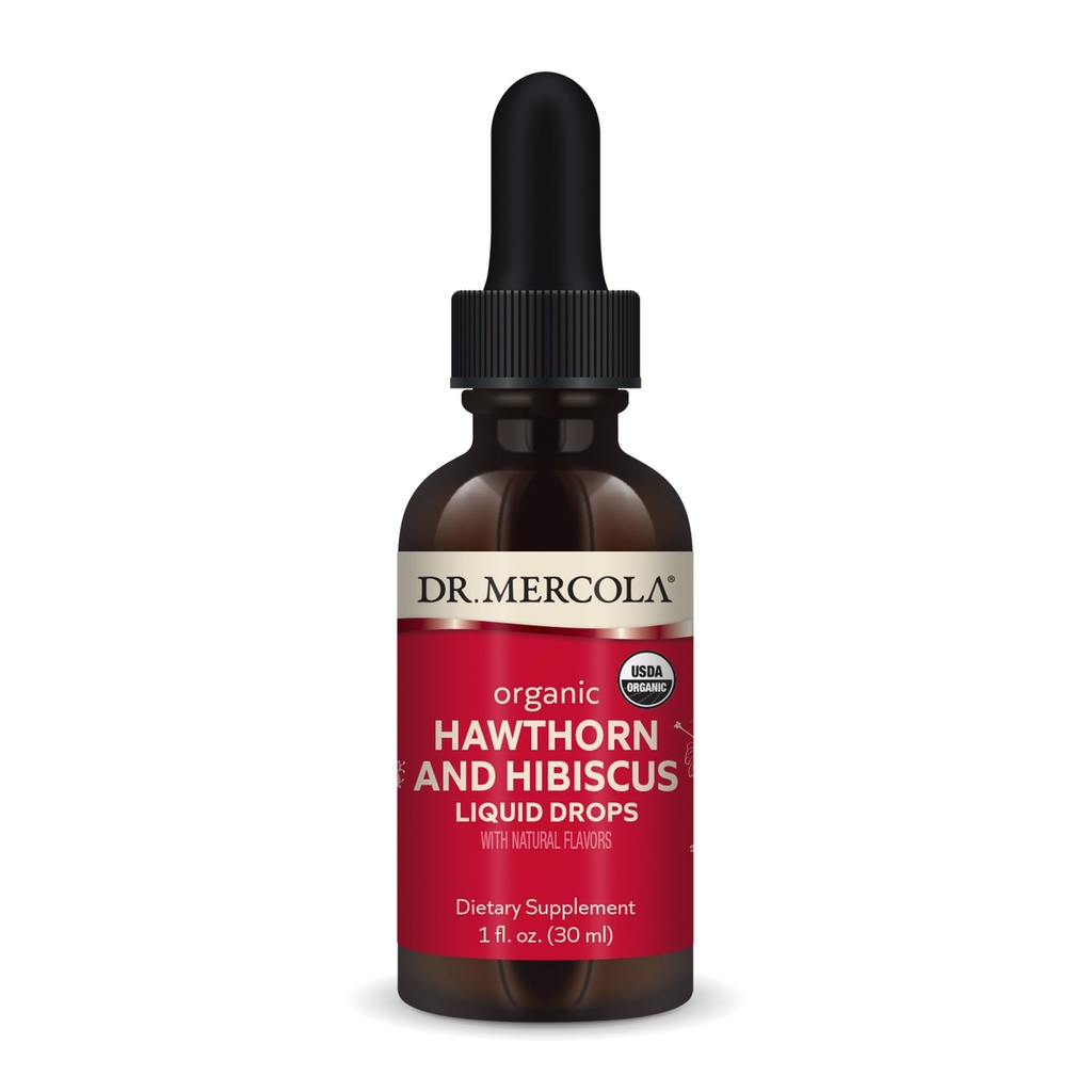 Mercola Organic Hawthorn博士とHibiscus Liquid Drops Dietary Supplements 30サービング(30ドロップパー)、非GMO、グルテンフリー、大豆フリー、USDA Organic