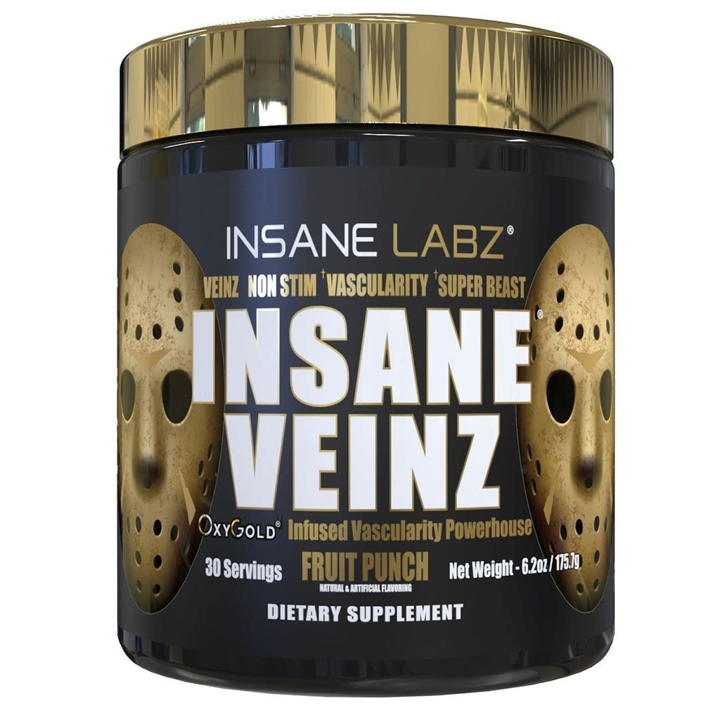 InsaneのLabzのInsaneのVeinzの金、Nitricの酸化物非興奮剤のプレワークアウトの粉、Hydromax、Nitrosigineと荷を積まれた、血管および血の流れ、30のSrvgsのフルーツ パンチを高めて下さい
