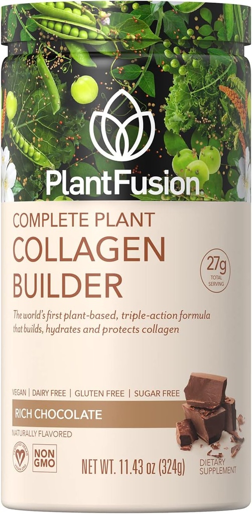PlantFusion ビーガンコラーゲンパウダー - 植物ベースのコラーゲンプロテインパウダー筋肉と関節、髪、皮膚と爪 - Keto、グルテンフリー、大豆フリー、非酪農場、砂糖、非GMO - チョコレート11.43 oz