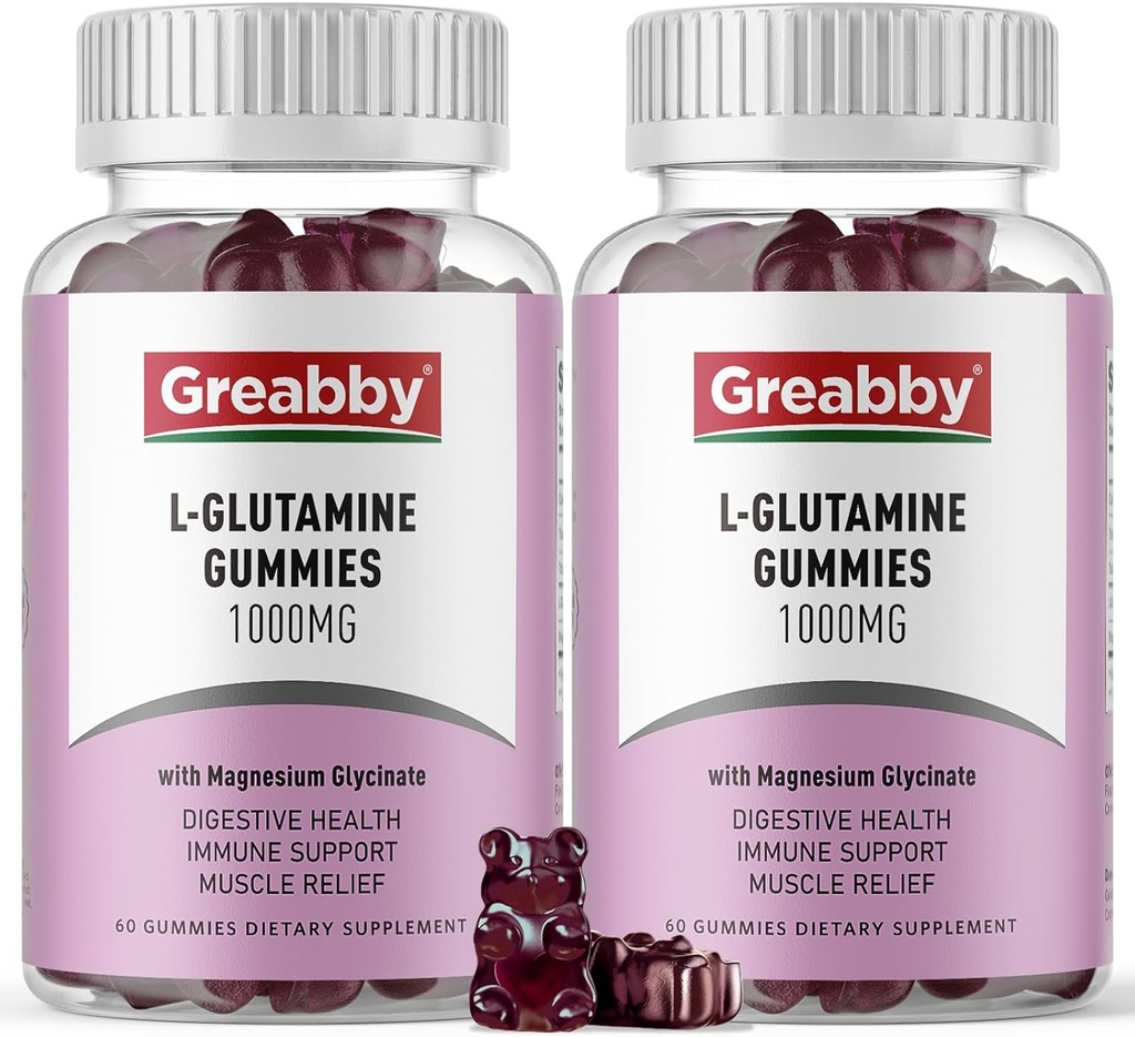 Lグルタミン1000mgガミー - 筋肉の救済と免疫サポート、マグネシウムグリシナート、ビーガン&非GMO、グルテンフリー(120カウント)