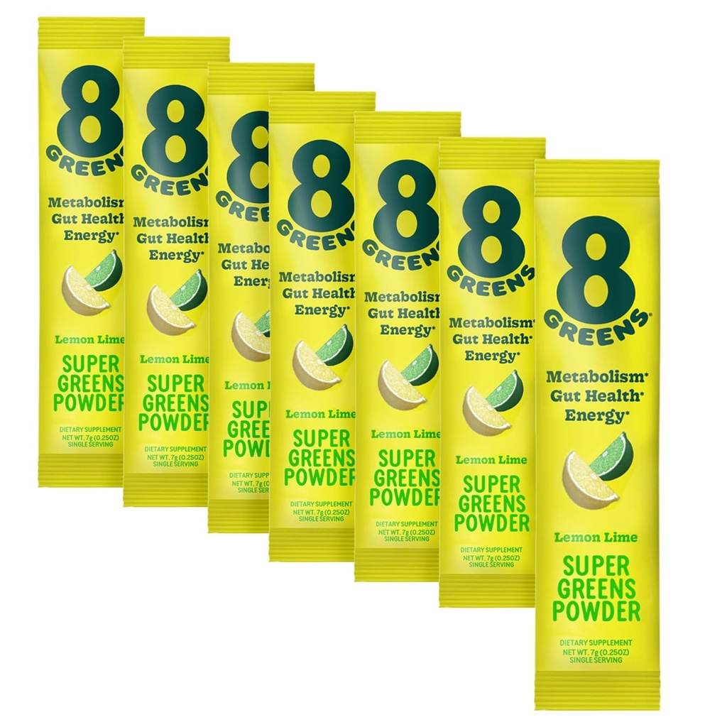 8グリーンスーパーグリーンパウダー | プレバイオティック&プロバイオティックブレンド ガットヘルス、メタボリズム、デブロティング、繊維、消化酵素、有機:スピルリナ、クロレラ、レモンライム、7サービング