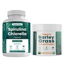 TeaveliのSpirulinaのChlorellaのカプセルおよびBarleyの草ジュースの粉の束