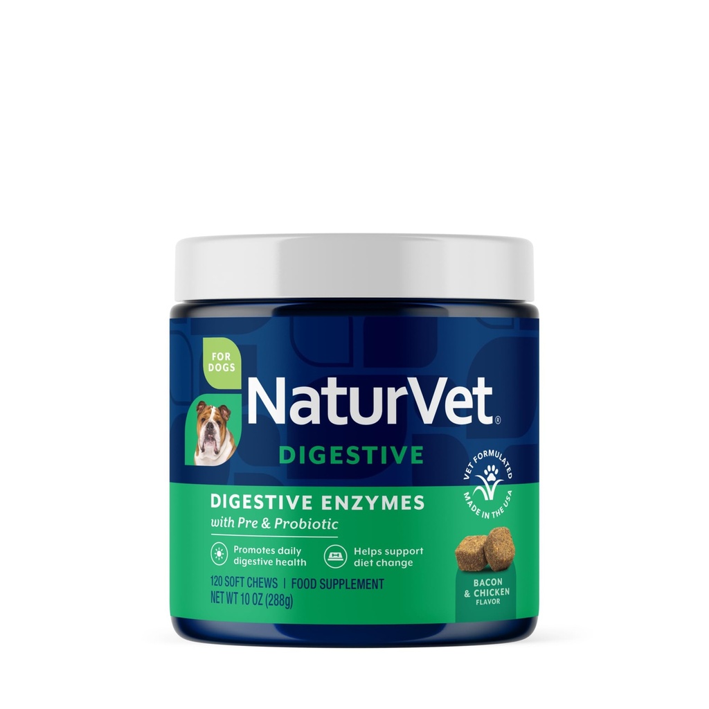 NaturVet - 消化酵素 - プラスプロバイオティクス&プレバイオティクス - ダイエットの変化をサポートし、健康的な消化管トラクト - 犬と猫(ソフトチュー、120カウント)