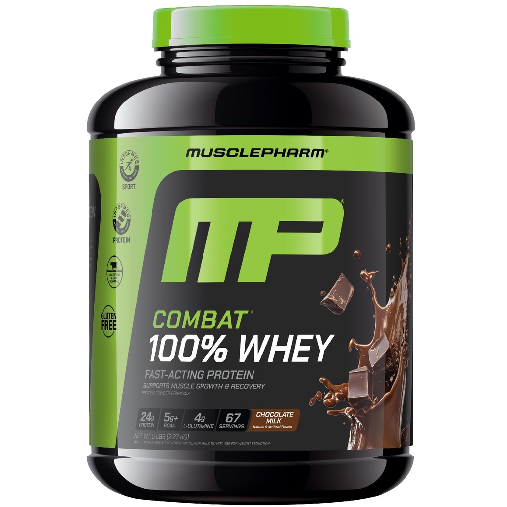 MusclePharmのコンバット100%の粘着性がある蛋白質の粉、チョコレート ミルク、Wheyの隔離剤、女性及び人のための高い蛋白質の粉、グルテンフリー、5lb、67のサービングとの速い回復及び筋肉利益