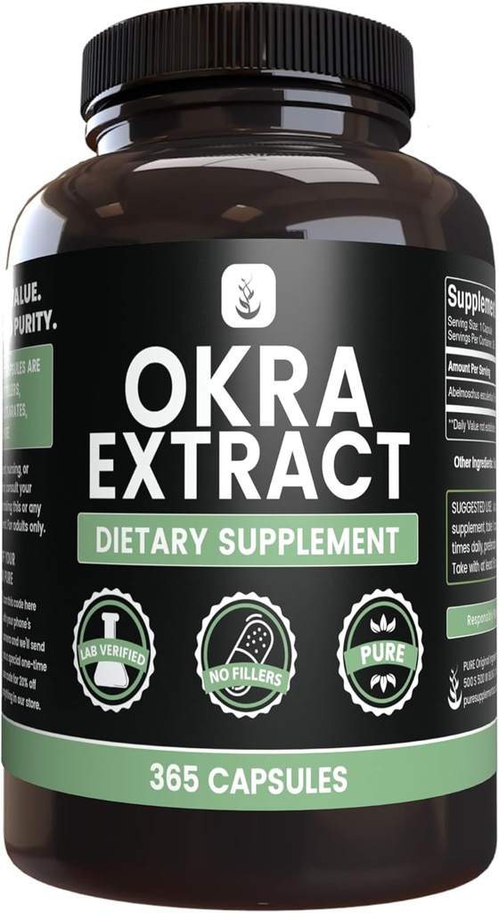 純粋な元のINGREDIENTS Okraのエキス(365のカプセル)マグネシウムか米の注入口無し、常に純粋、実験室は確認しました