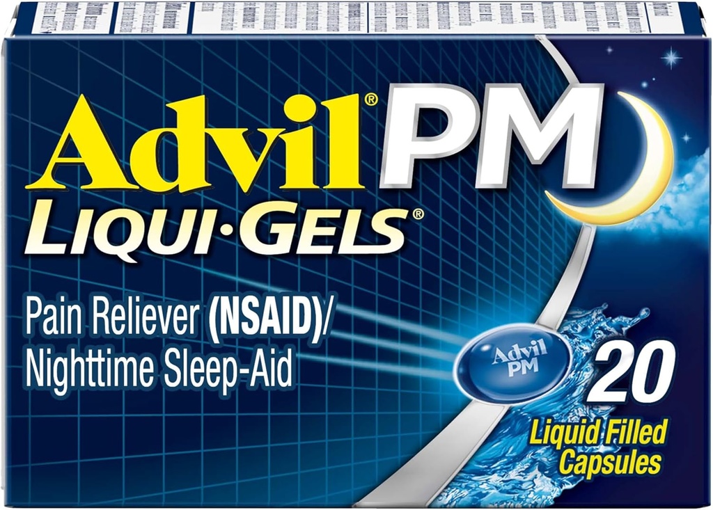 Advil PM Liqui-Gelsの痛みのRelieverおよび夜間睡眠の援助、痛みの軽減のためのIbuprofenの痛みの薬および睡眠の援助のためのDiphenhydramine HCL - 20の液体によって満たされたカプセル-大学に戻る