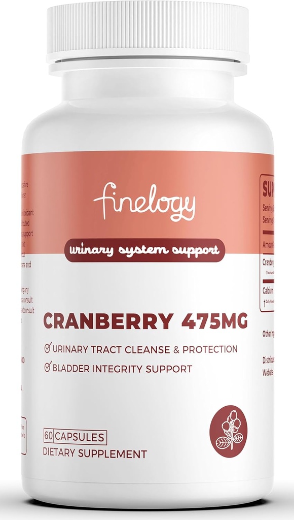 クランベリーピル475mg、尿路の健康&膀胱のサポートのための60ビーガンカプセル、濃縮クランベリーパウダー、非GMO、砂糖フリークランベリーサプリメント、2ヶ月の供給