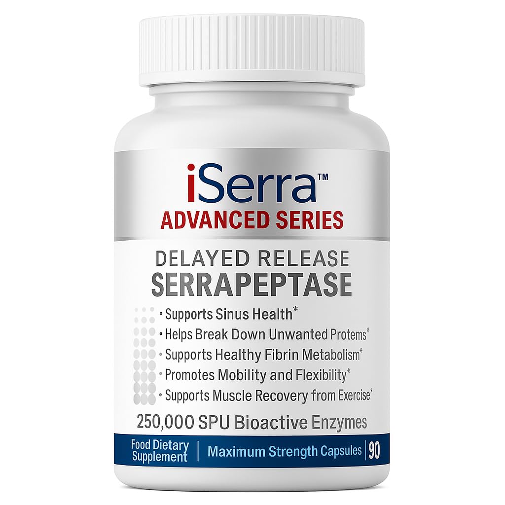 iSerra 250,000 SPU セラプターゼ酵素 - 90 最大強度カプセル - 12x その他のセラパプターゼよりも強力 - 遅延解放技術 - 高効力非 GMO、グルテンフリー、ビーガン (パッケージ 1)
