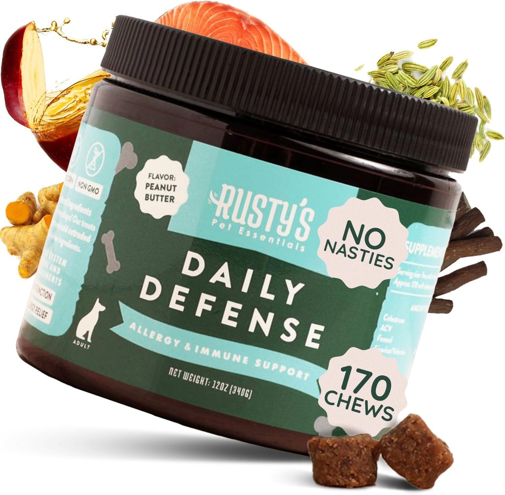 プレミアム犬アレルギー救済と免疫サポート(170咀嚼) - Colostrum - 犬のプロバイオティクス - 健康な腸を促進 - 季節のアレルギーに対するサポート - アラスカサーモンオイル - 米国製