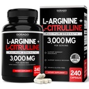 LアルギニンLシトルリンサプリメント3000mg(240カプセル)男性のニトリ酸化物ピル - スタミナ、耐久性、ワークアウトのパフォーマンス - 男性のためのサプリメントなし - グルテンフリー、非GMO、ビーガンカプセル